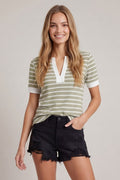 Split V-neck Striped Short Sleeve Top