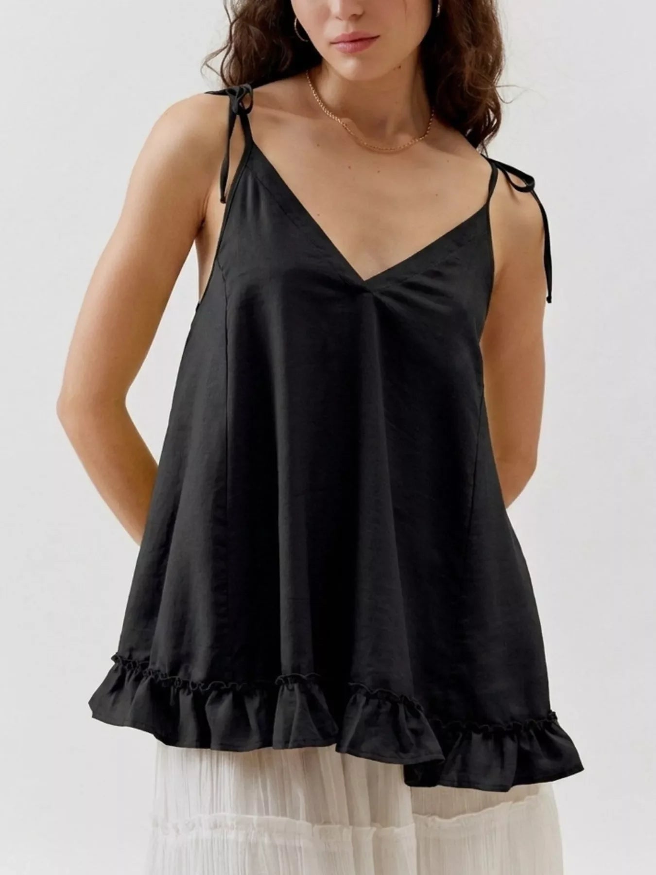 Tie-Strap Ruffle Hem Cami