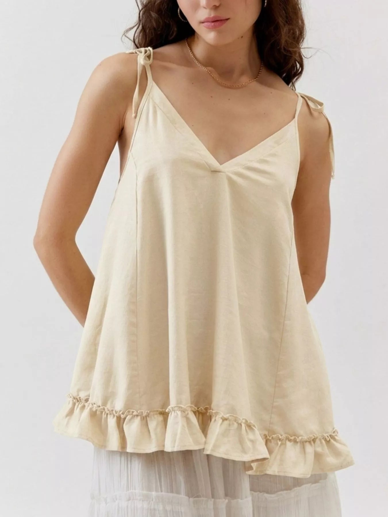 Tie-Strap Ruffle Hem Cami