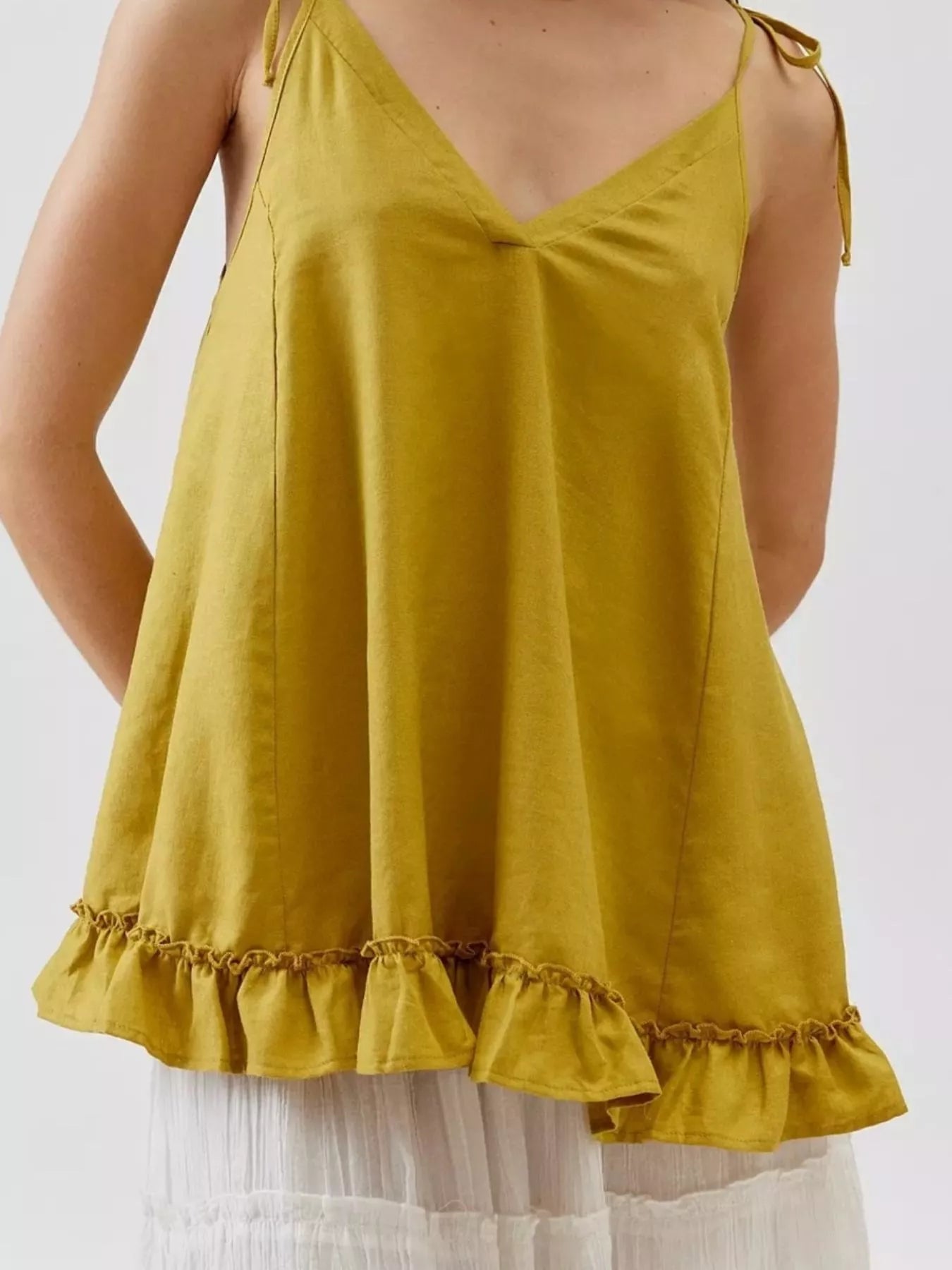 Tie-Strap Ruffle Hem Cami